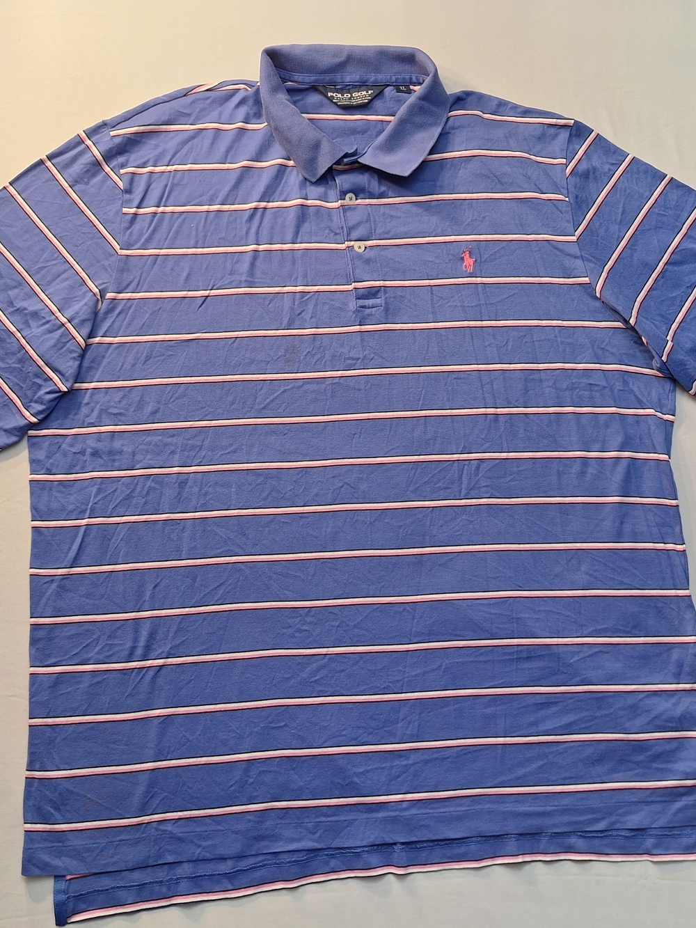 POLO GOLF by Ralph Lauren Purple-Blue Polo with Pink & White Stripes Pink Pima
